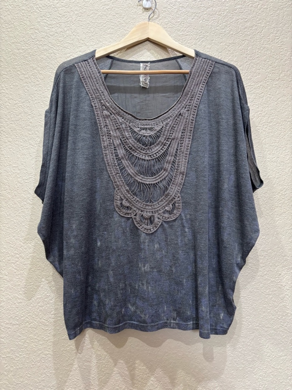 Vintage Free People Lightweight Blouse Boho Festival Retro Size Small Gray